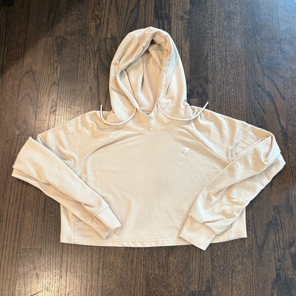 Gymshark Cropped Hoodie Sweatshirt Neutral Beige Athleisure Pullover Medium